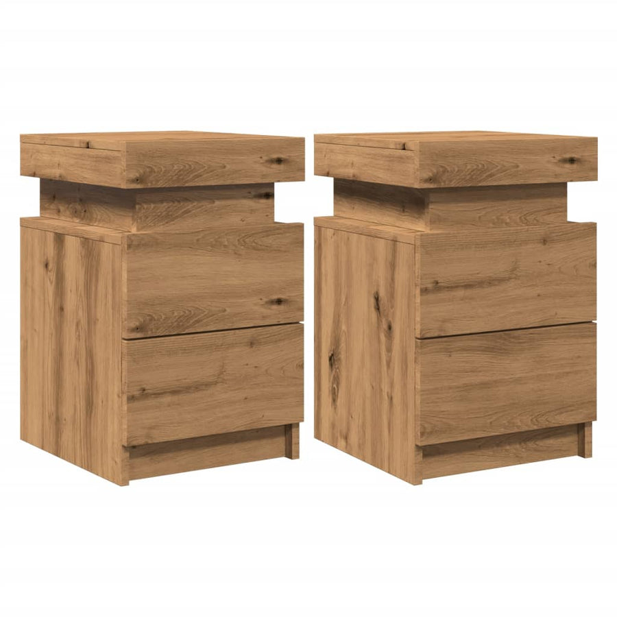 Nachtkastjes 2 st met LED 35x39x55 cm hout artisanaal eiken
