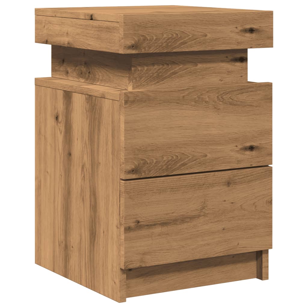 Nachtkastjes 2 st met LED 35x39x55 cm hout artisanaal eiken