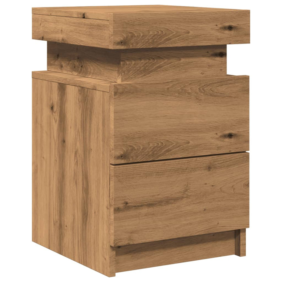 Nachtkastjes 2 st met LED 35x39x55 cm hout artisanaal eiken
