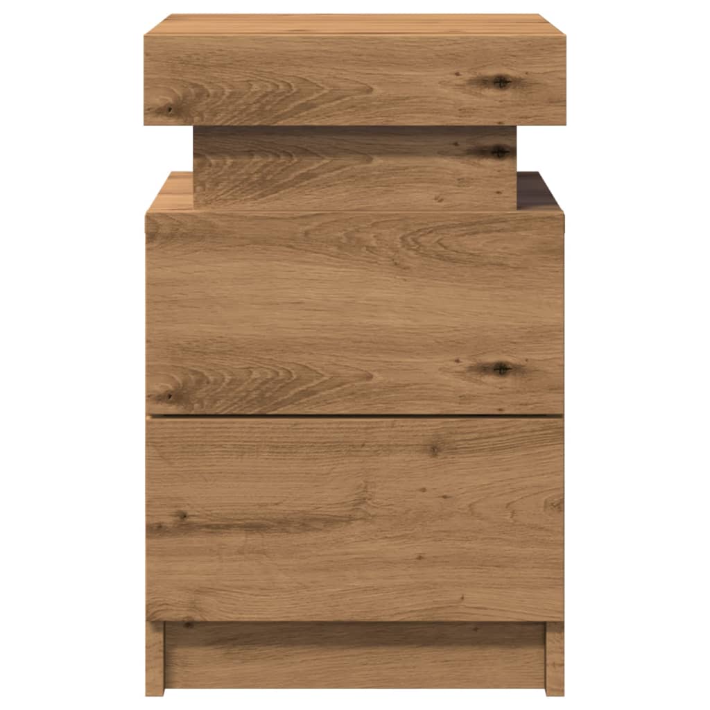 Nachtkastjes 2 st met LED 35x39x55 cm hout artisanaal eiken