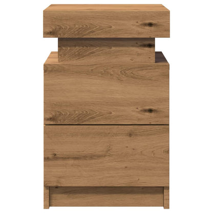 Nachtkastjes 2 st met LED 35x39x55 cm hout artisanaal eiken
