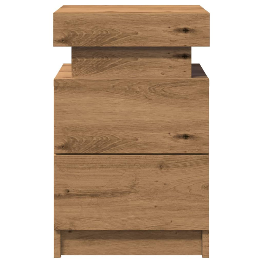 Nachtkastjes 2 st met LED 35x39x55 cm hout artisanaal eiken