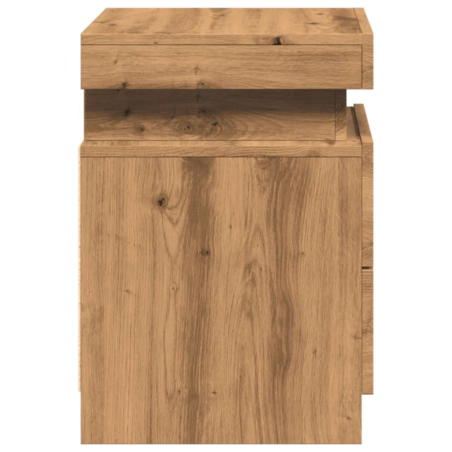 Nachtkastjes 2 st met LED 35x39x55 cm hout artisanaal eiken