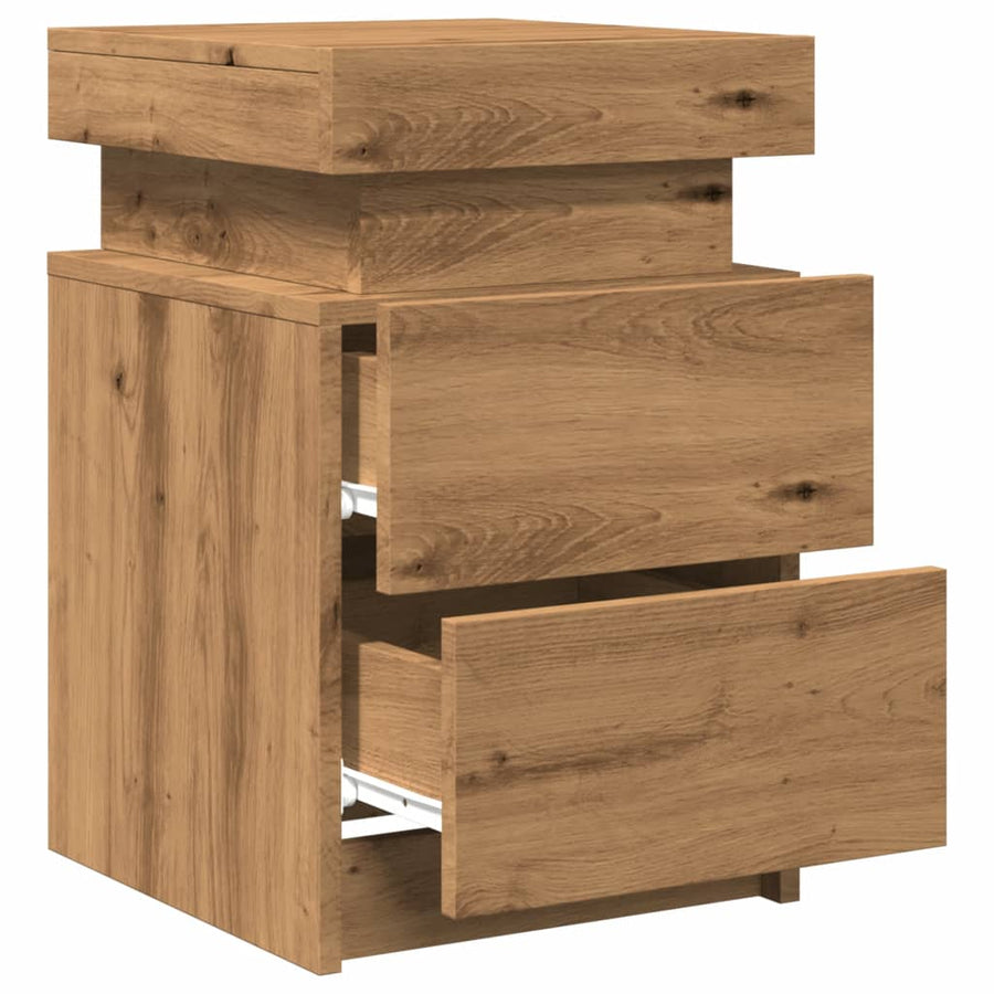 Nachtkastjes 2 st met LED 35x39x55 cm hout artisanaal eiken