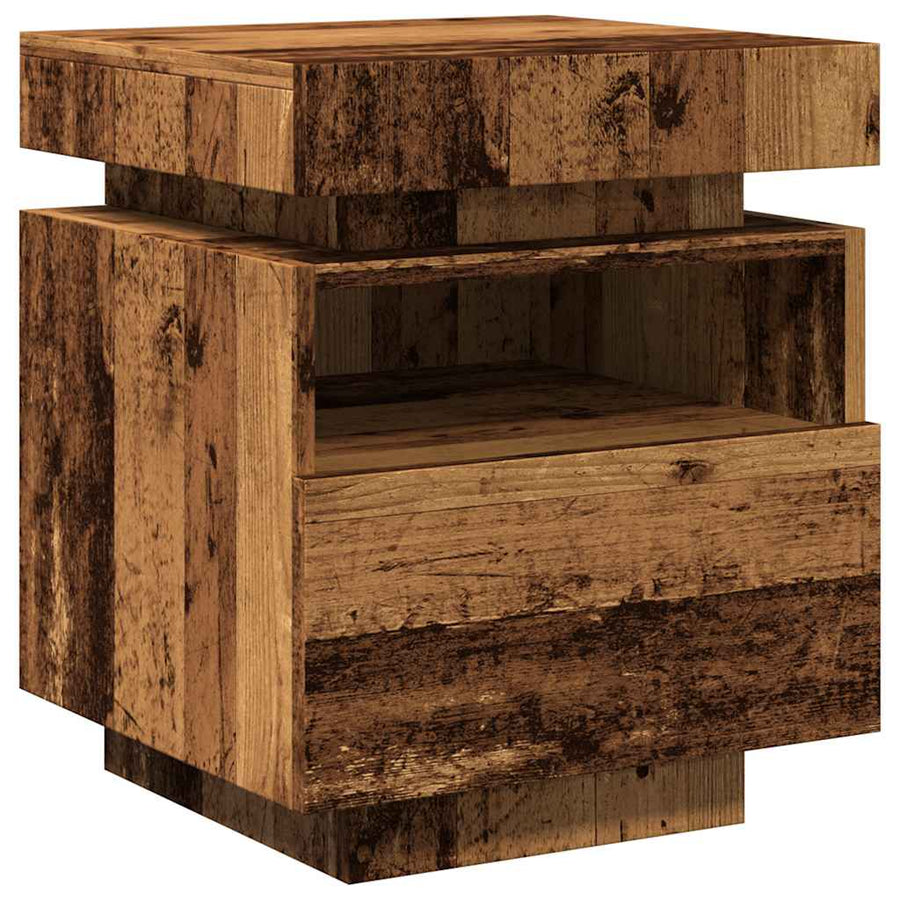 Nachtkastje met LED-verlichting 40x39x48,5 cm oud houtkleurig