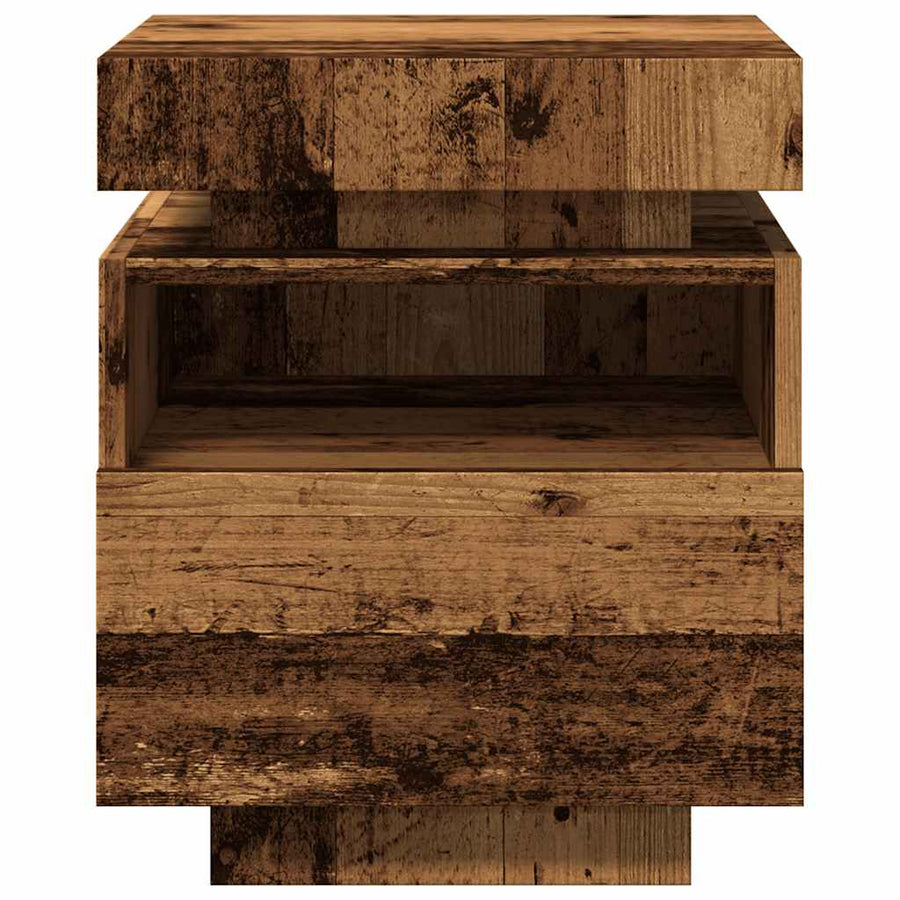 Nachtkastje met LED-verlichting 40x39x48,5 cm oud houtkleurig