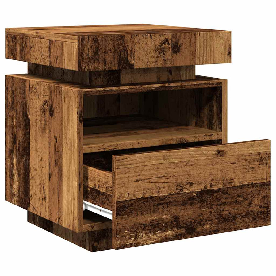 Nachtkastje met LED-verlichting 40x39x48,5 cm oud houtkleurig