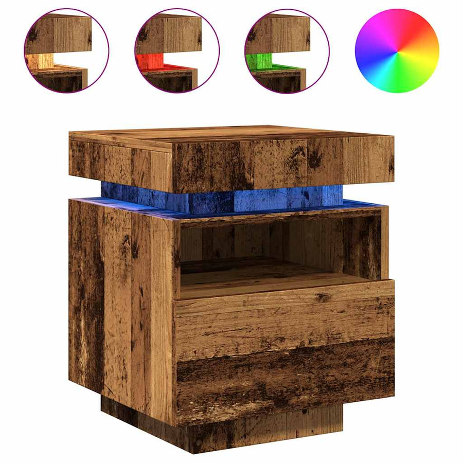 Nachtkastjes met LED-verlichting 2 st 40x39x48,5 cm oud hout