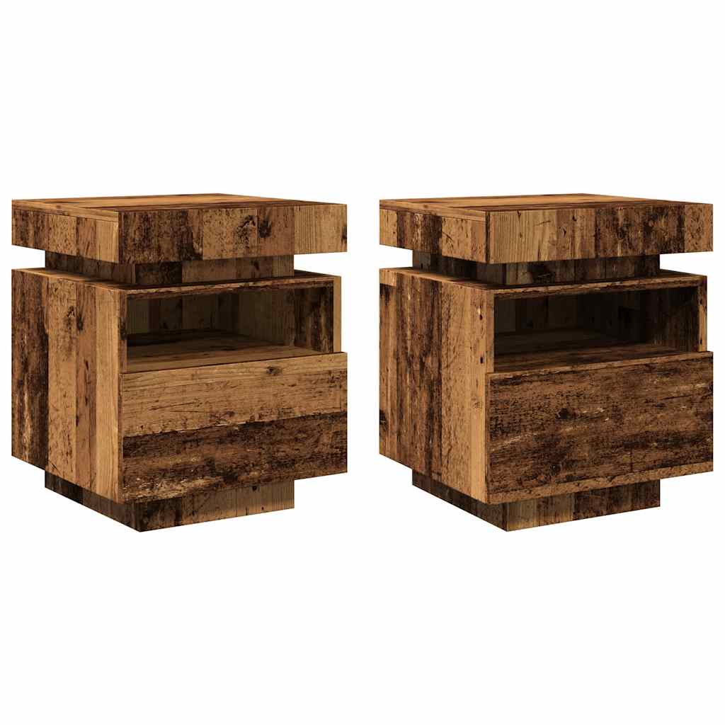 Nachtkastjes met LED-verlichting 2 st 40x39x48,5 cm oud hout