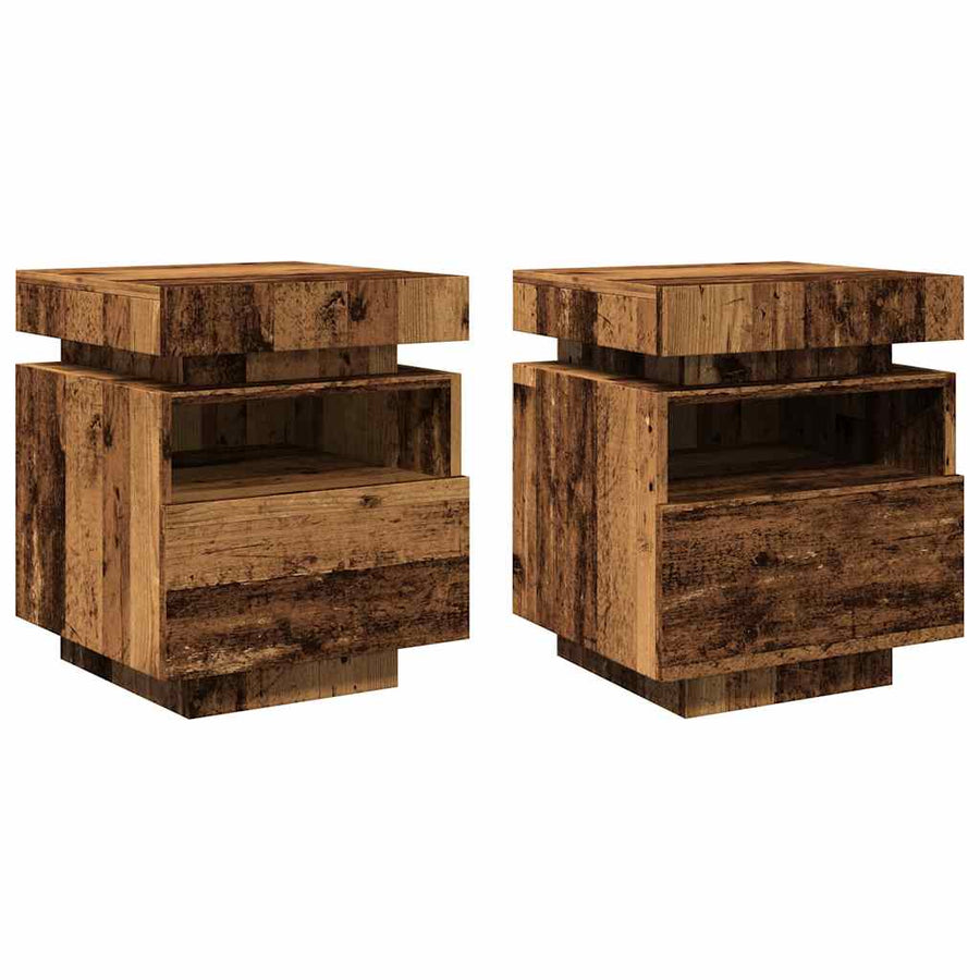 Nachtkastjes met LED-verlichting 2 st 40x39x48,5 cm oud hout