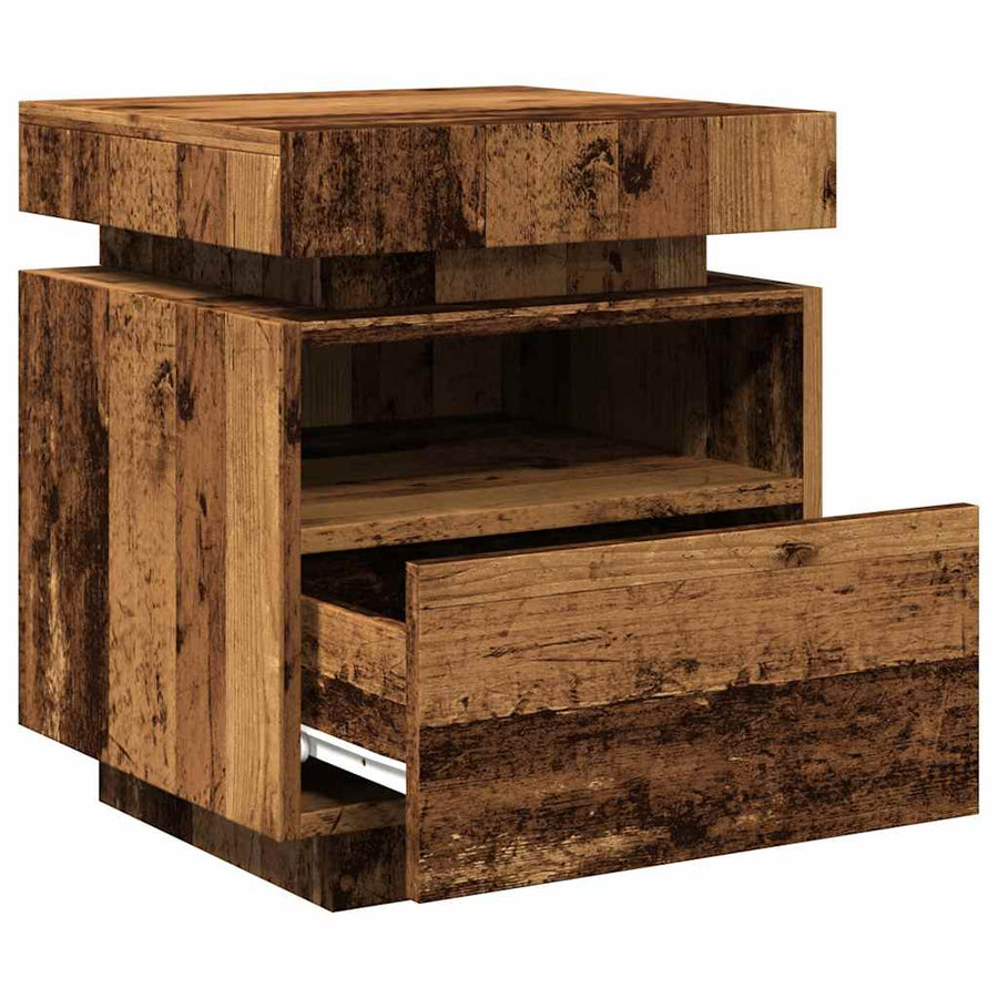 Nachtkastjes met LED-verlichting 2 st 40x39x48,5 cm oud hout