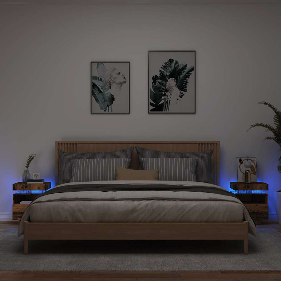 Nachtkastjes met LED-verlichting 2 st 40x39x48,5 cm oud hout