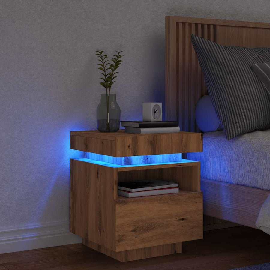 Nachtkastje met LED-verlichting 40x39x48,5 cm artisanaal eiken
