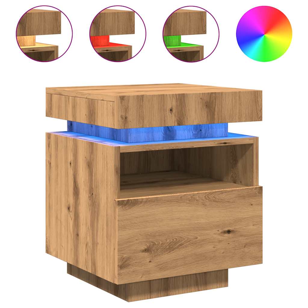 Nachtkastjes Met Led 40X39X48,5 Cm Artisanaal Eikenkleur 2 artisanaal eikenkleurig