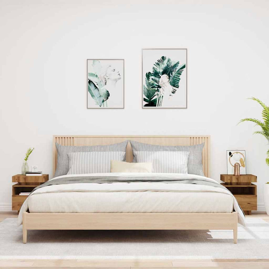 Nachtkastjes Met Led 40X39X48,5 Cm Artisanaal Eikenkleur 2 artisanaal eikenkleurig