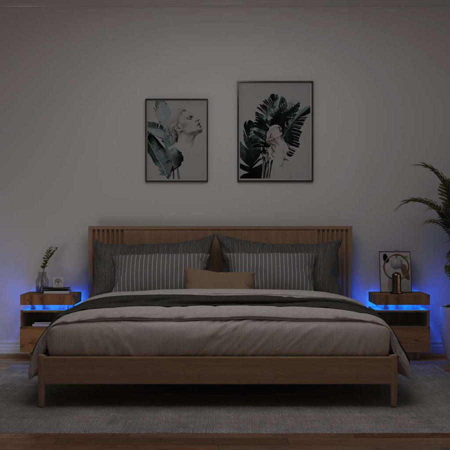 Nachtkastjes Met Led 40X39X48,5 Cm Artisanaal Eikenkleur 2 artisanaal eikenkleurig