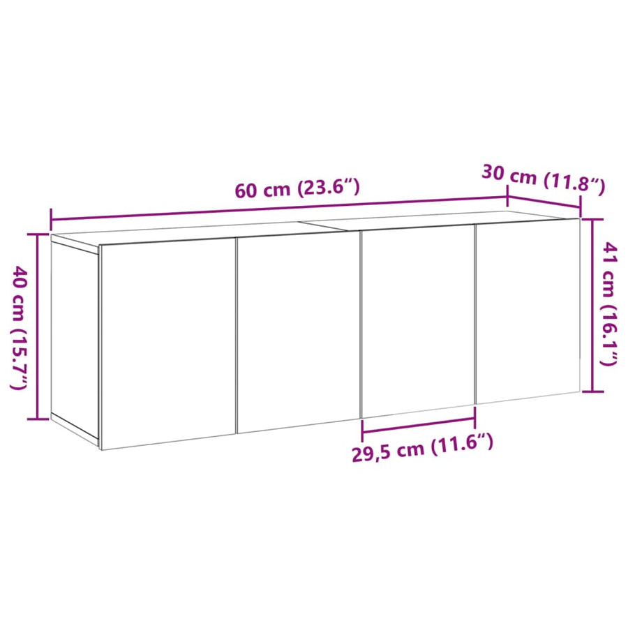 Tv-meubels 2 st wandgemonteerd 60x30x41 cm oud houtkleurig