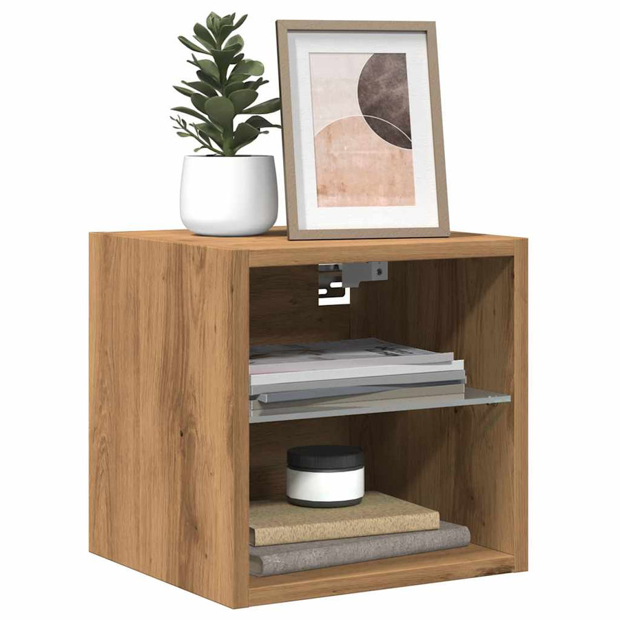 Tv-wandmeubel met LED-verlichting 30x28,5x30cm artisanaal eiken