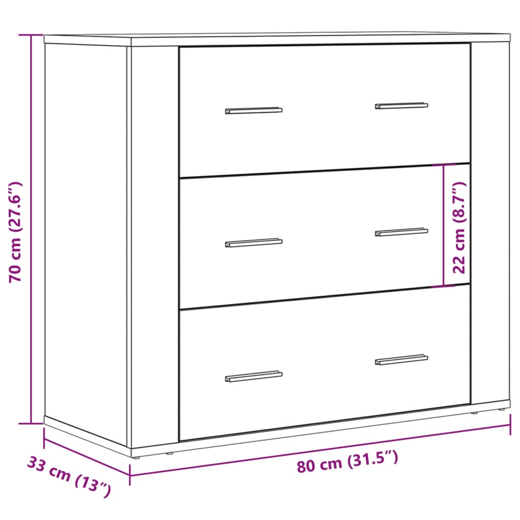 Dressoir 80x33x70 cm bewerkt hout oud houtkleurig