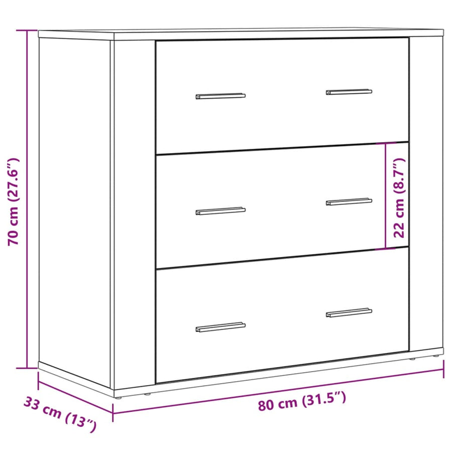Dressoir 80x33x70 cm bewerkt hout oud houtkleurig