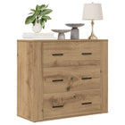 Sideboard 80x33x70 cm carved wood artisanal oak finish