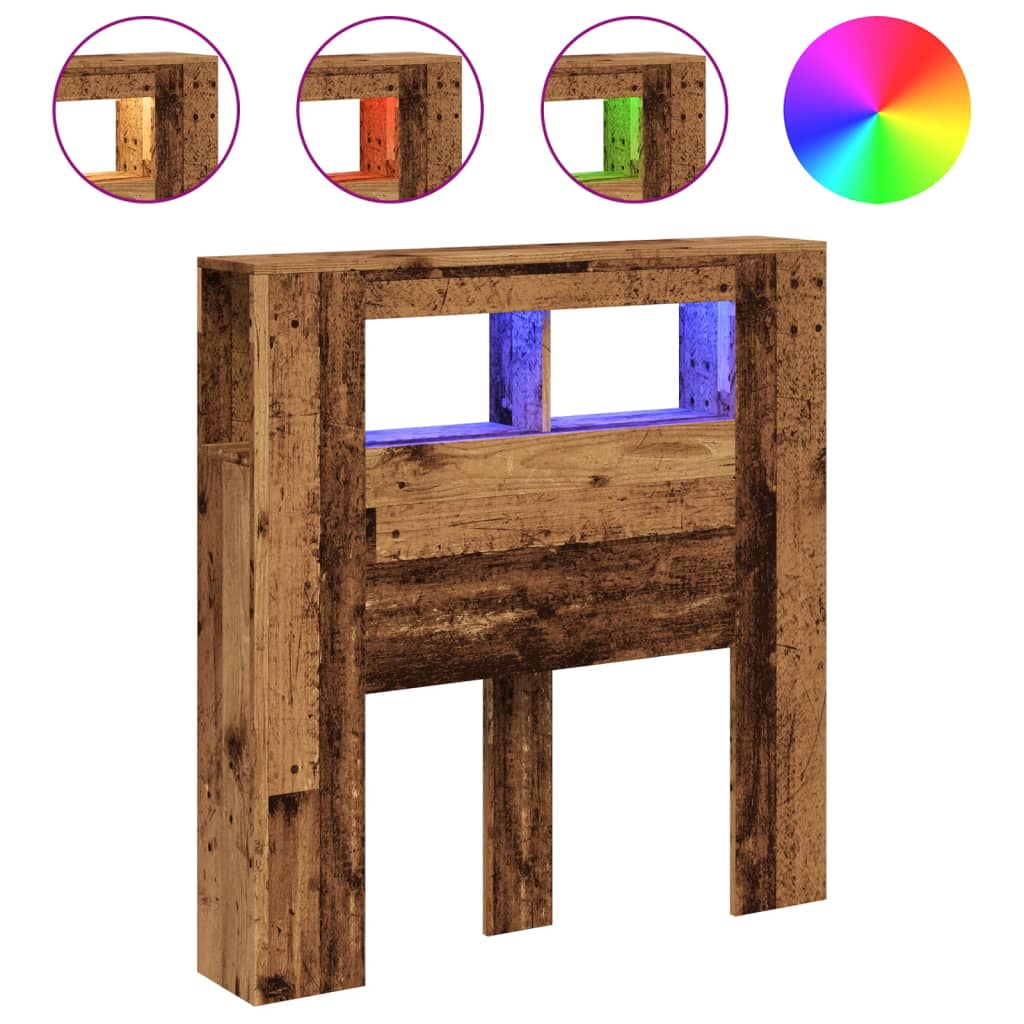 Hoofdeinde met LED 100x18,5x103,5 cm bewerkt hout oud hout