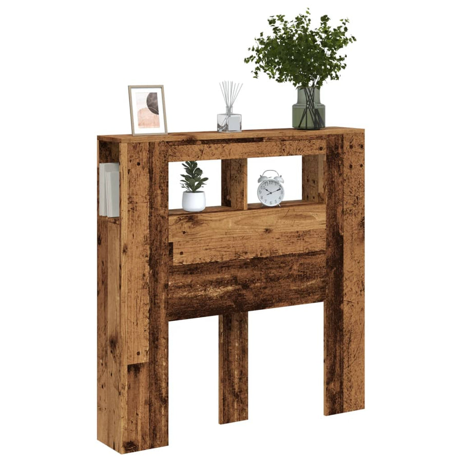 Hoofdeinde met LED 100x18,5x103,5 cm bewerkt hout oud hout