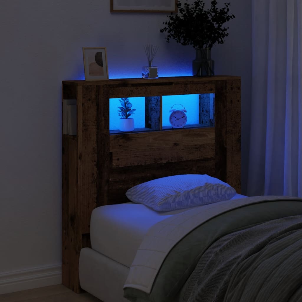 Hoofdeinde met LED 100x18,5x103,5 cm bewerkt hout oud hout