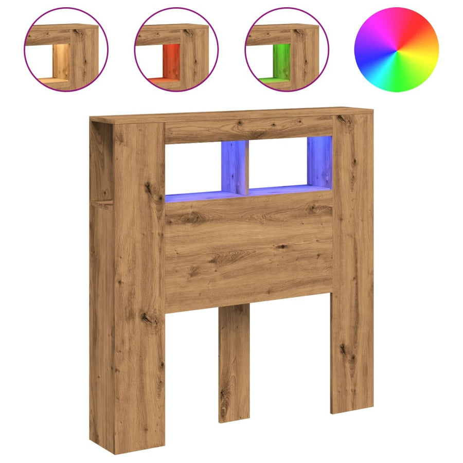 Hoofdeinde met LED 100x18,5x103,5 cm hout artisanaal eikenkleur