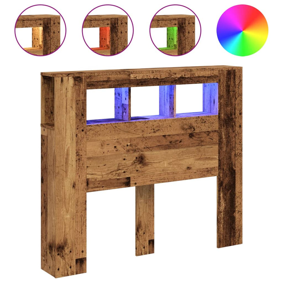 Hoofdeinde met LED 120x18,5x103,5 cm bewerkt hout oud hout