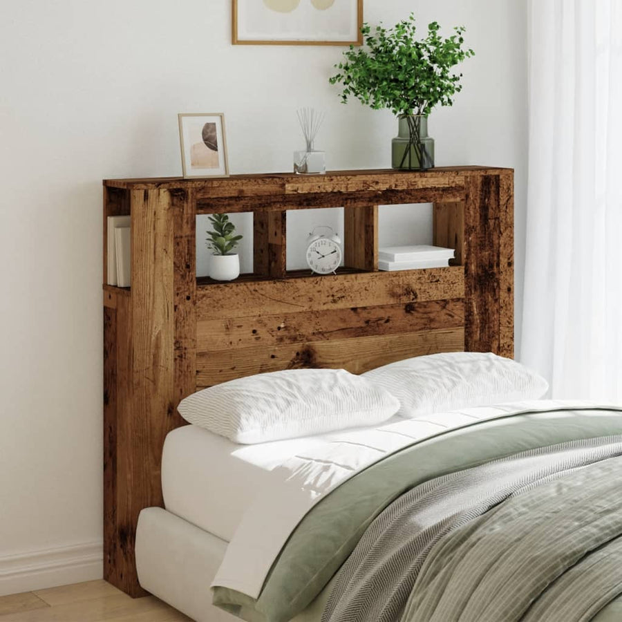 Hoofdeinde met LED 120x18,5x103,5 cm bewerkt hout oud hout