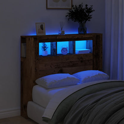 Hoofdeinde met LED 120x18,5x103,5 cm bewerkt hout oud hout