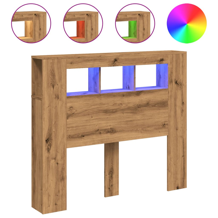 Hoofdeinde met LED 120x18,5x103,5 cm hout artisanaal eikenkleur