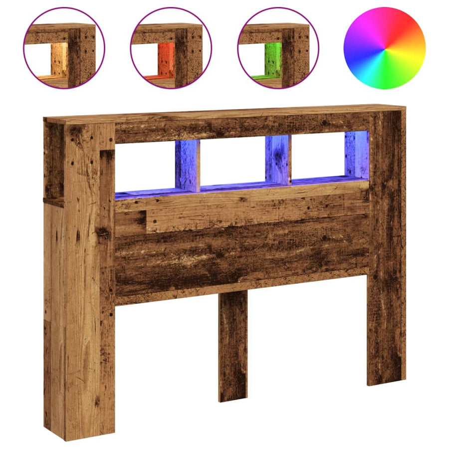 Hoofdeinde met LED 140x18,5x103,5 cm bewerkt hout oud hout