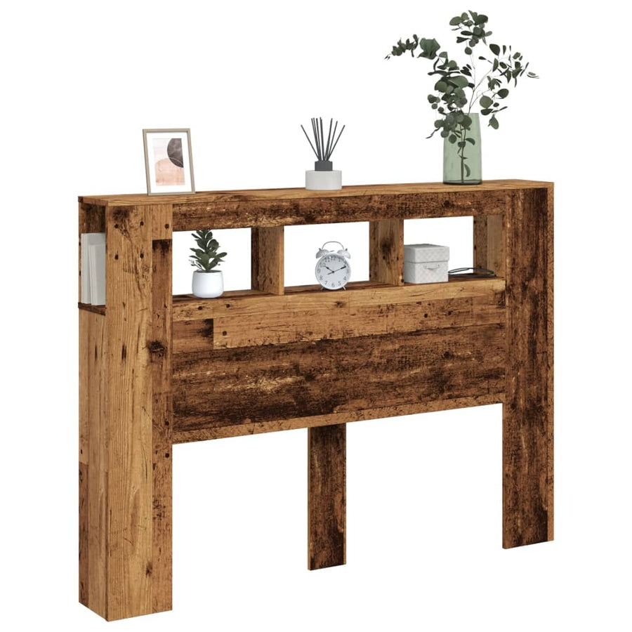 Hoofdeinde met LED 140x18,5x103,5 cm bewerkt hout oud hout