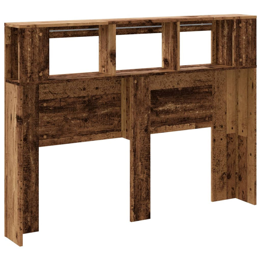 Hoofdeinde met LED 140x18,5x103,5 cm bewerkt hout oud hout