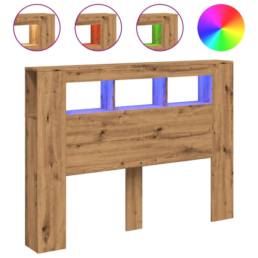Hoofdeinde met LED 140x18,5x103,5 cm hout artisanaal eikenkleur