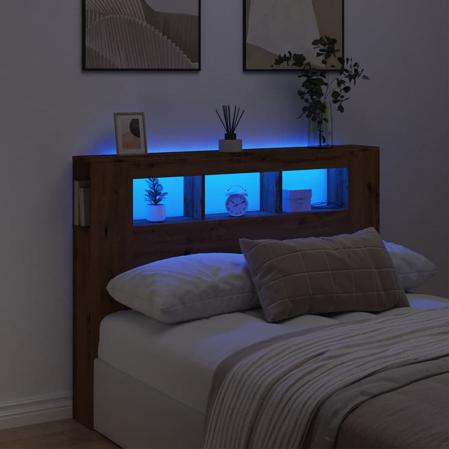 Hoofdeinde met LED 140x18,5x103,5 cm hout artisanaal eikenkleur