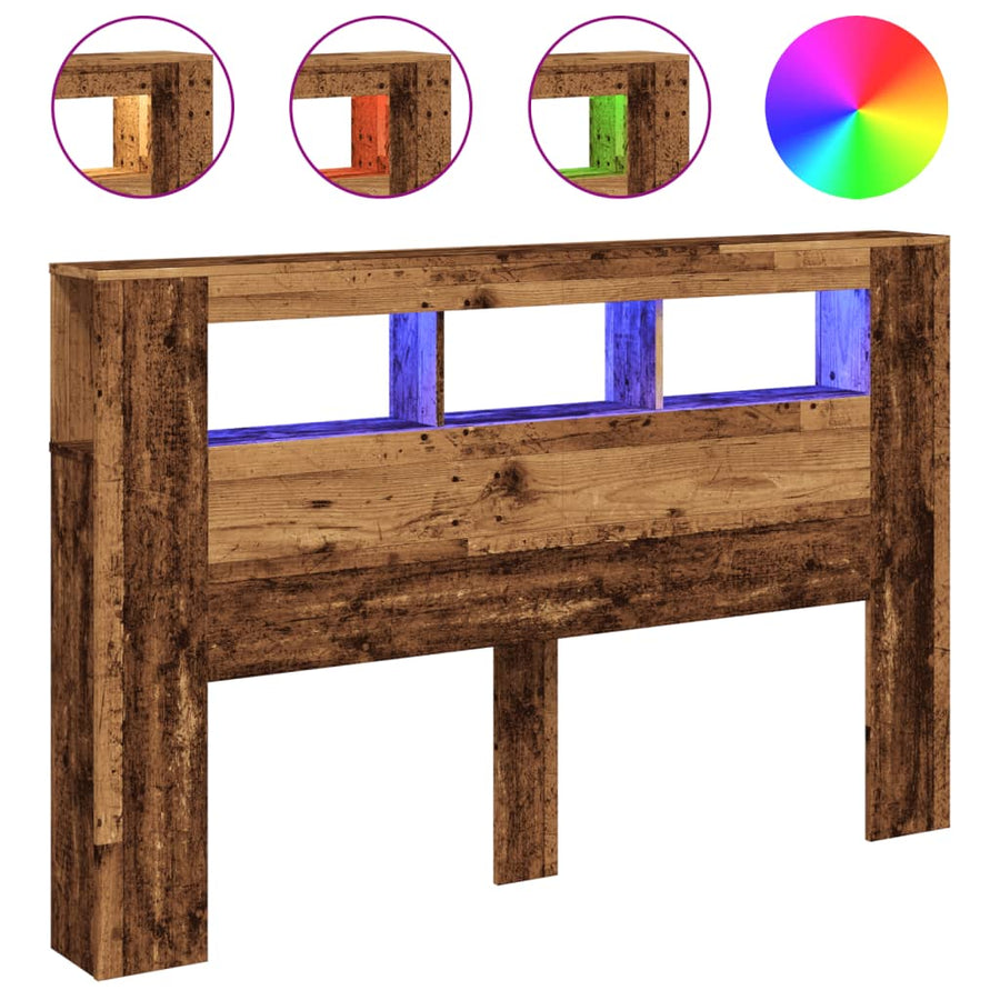 Hoofdeinde met LED 160x18,5x103,5 cm bewerkt hout oud hout