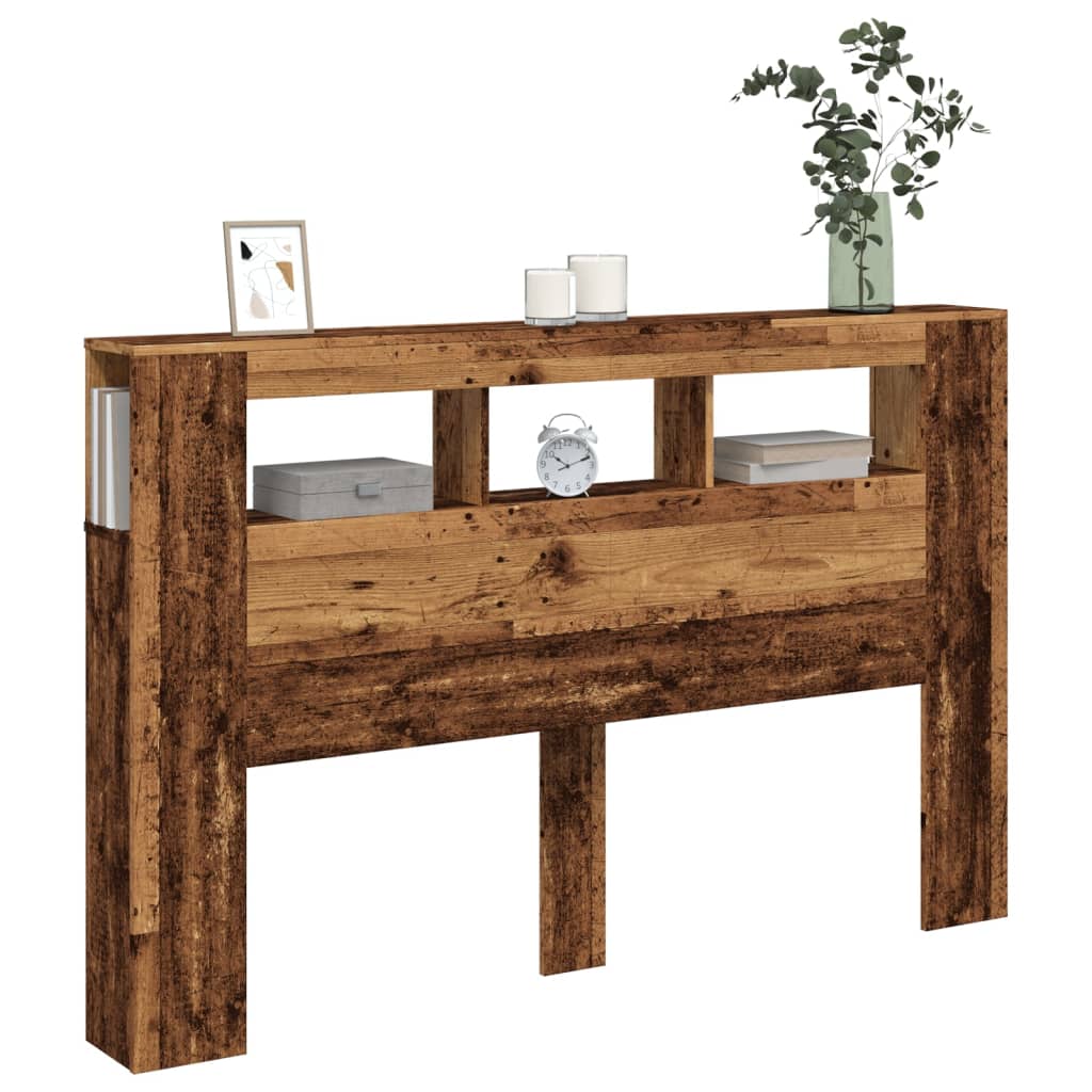 Hoofdeinde met LED 160x18,5x103,5 cm bewerkt hout oud hout