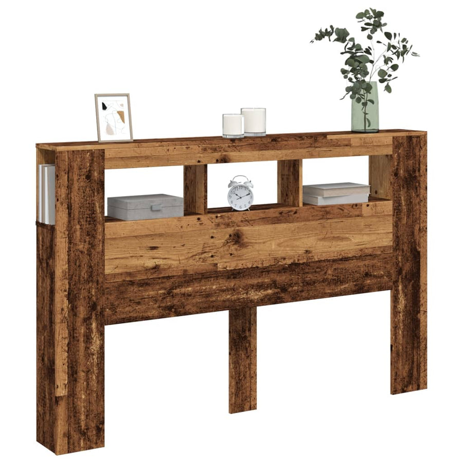 Hoofdeinde met LED 160x18,5x103,5 cm bewerkt hout oud hout