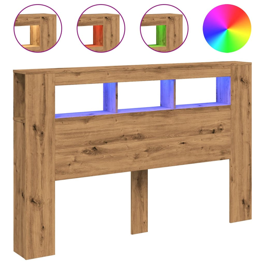 Hoofdeinde met LED 160x18,5x103,5 cm hout artisanaal eikenkleur