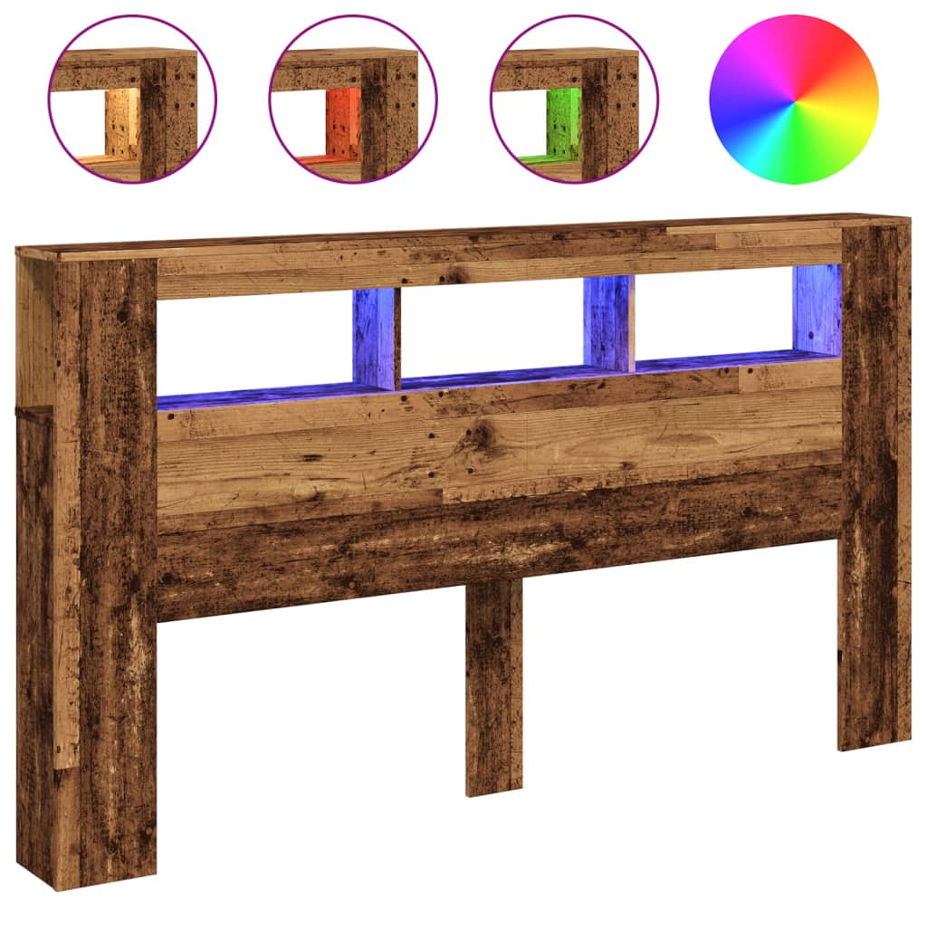 Hoofdeinde met LED 180x18,5x103,5 cm bewerkt hout oud hout