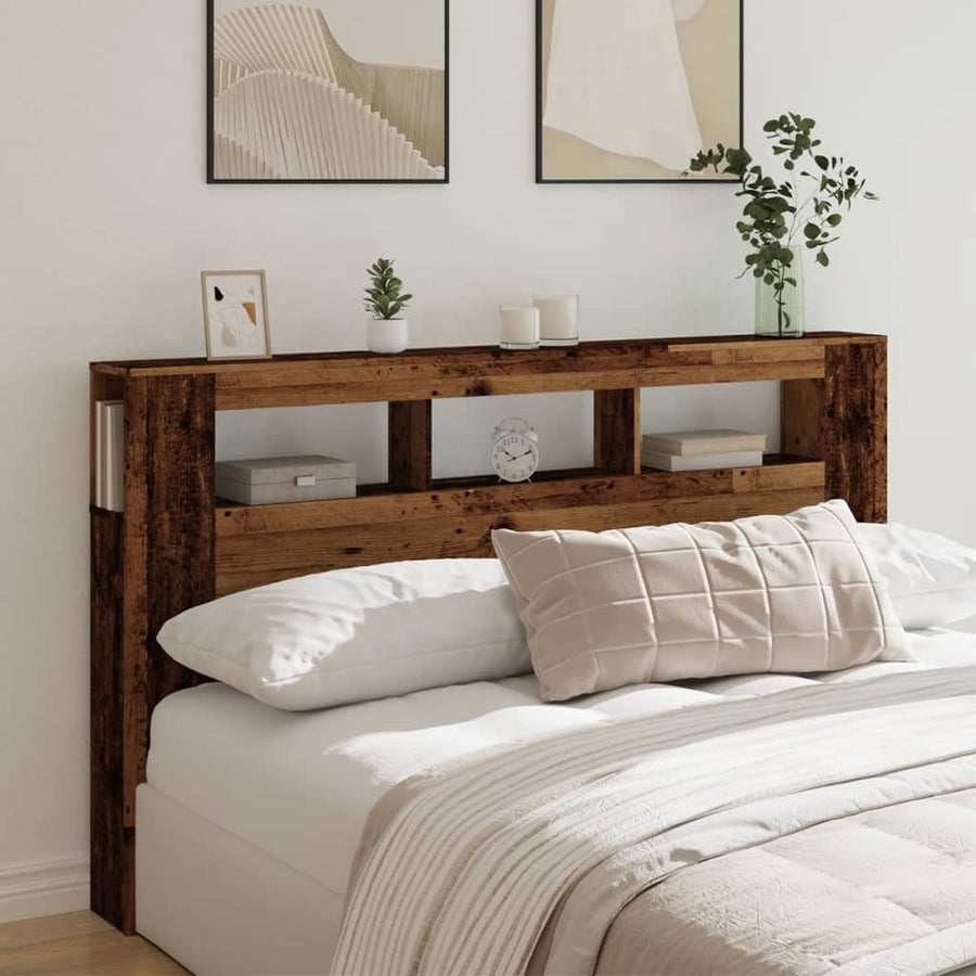 Hoofdeinde met LED 180x18,5x103,5 cm bewerkt hout oud hout