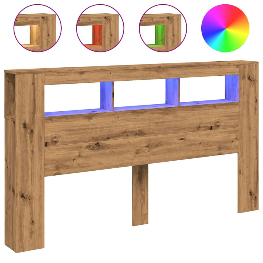 Hoofdeinde met LED 180x18,5x103,5 cm hout artisanaal eikenkleur