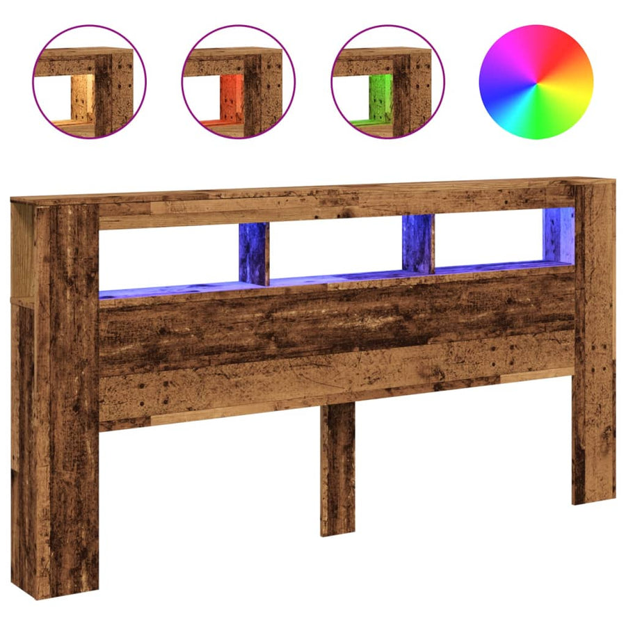 Hoofdeinde met LED 200x18,5x103,5 cm bewerkt hout oud hout