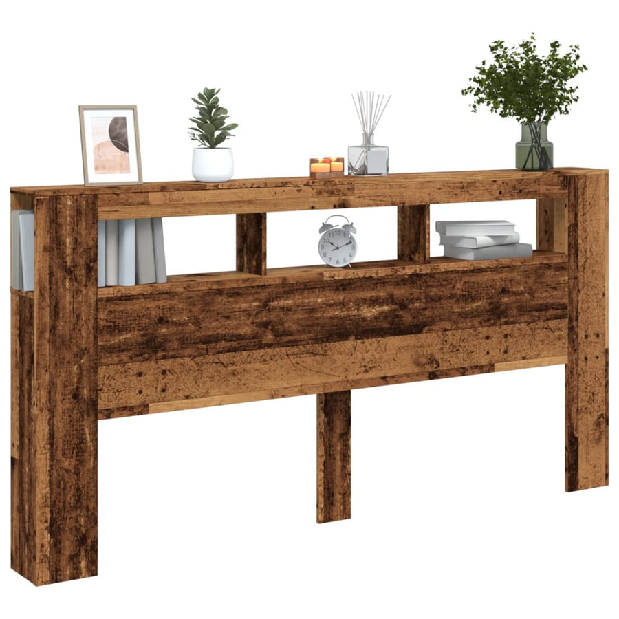 Hoofdeinde met LED 200x18,5x103,5 cm bewerkt hout oud hout