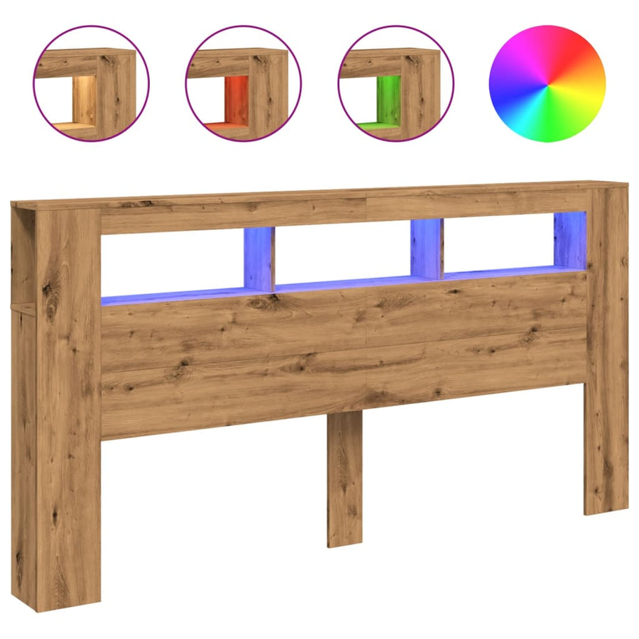 Hoofdeinde met LED 200x18,5x103,5 cm hout artisanaal eikenkleur