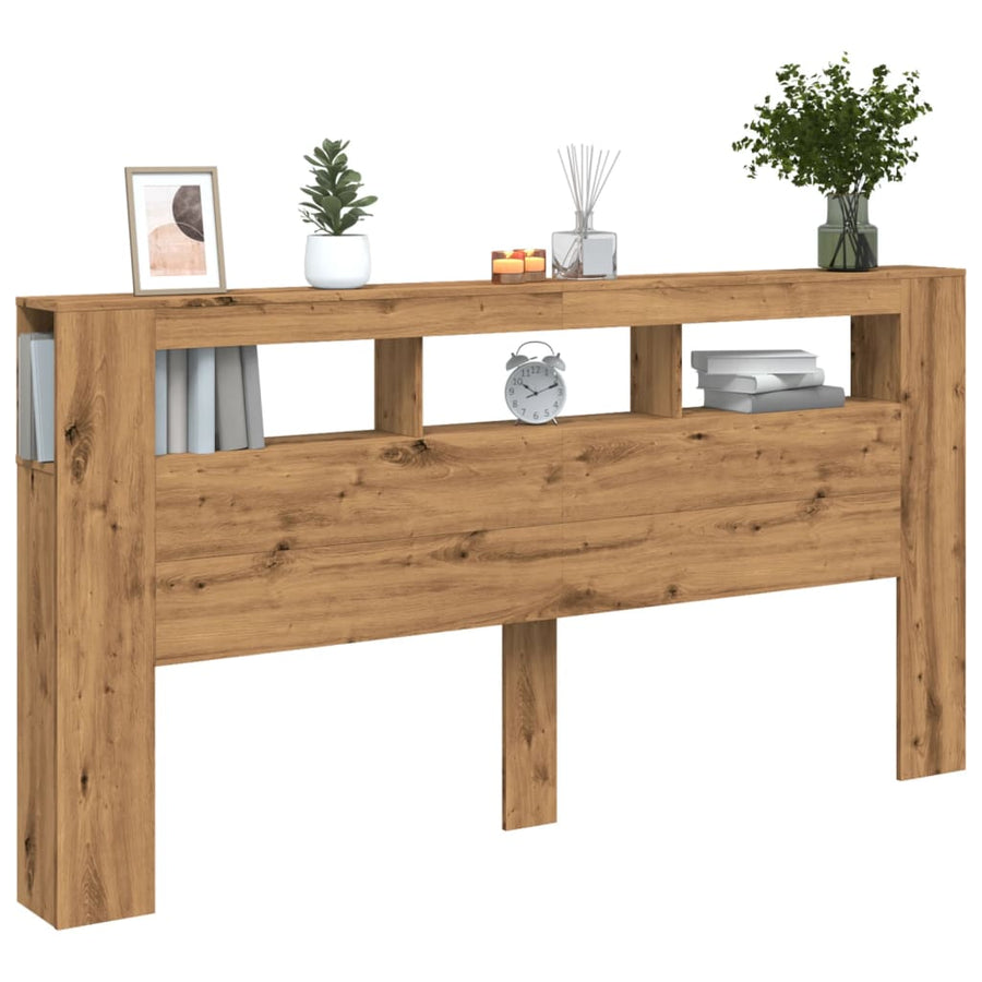 Hoofdeinde met LED 200x18,5x103,5 cm hout artisanaal eikenkleur