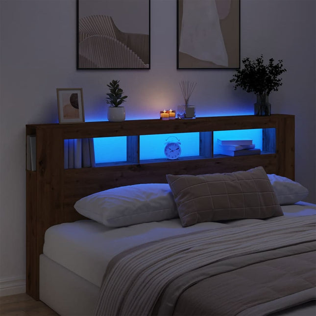 Hoofdeinde met LED 200x18,5x103,5 cm hout artisanaal eikenkleur